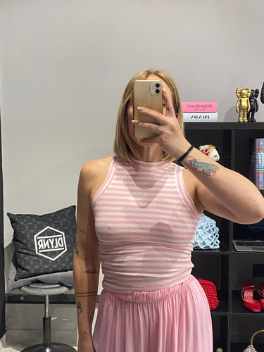 Top Righe Rosa